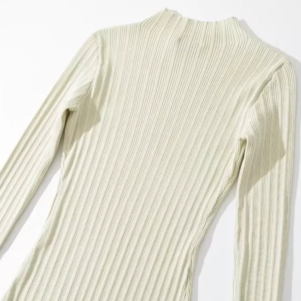 Cream Ribbed Knit High Neck Midi Dress - Picture 12 of 15